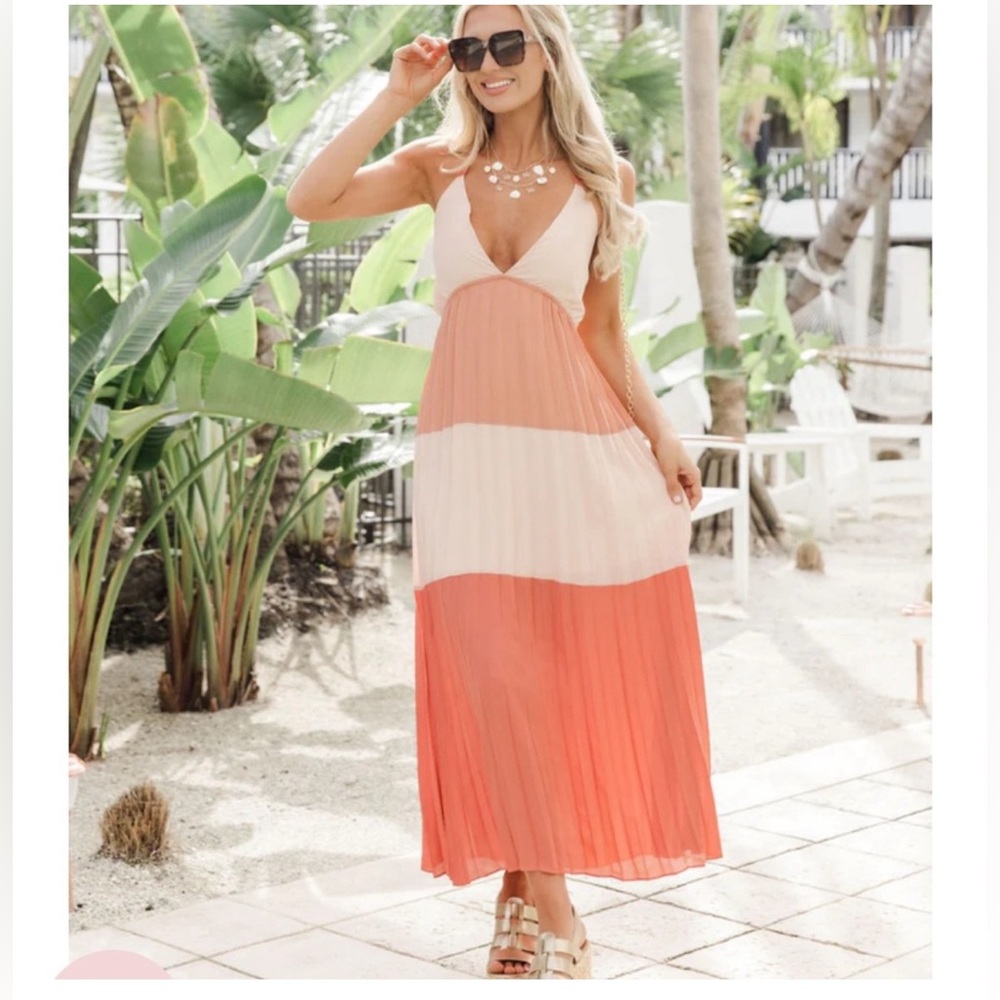 Pink Lily Coral and Cream Maxi Dress